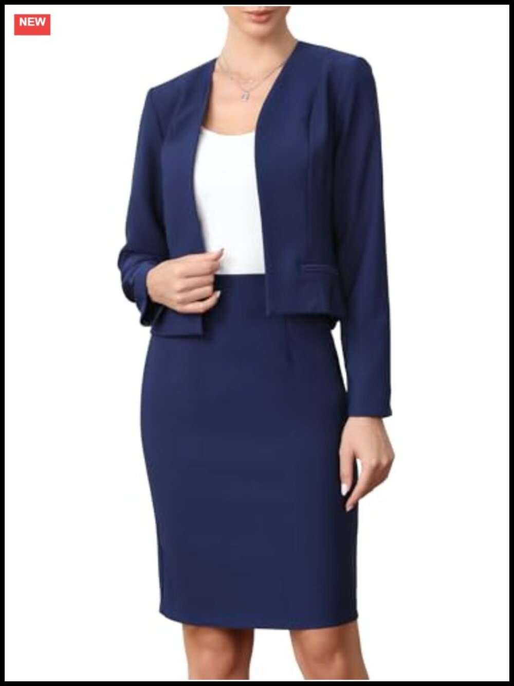 Business Skirt Suit Set Women 2 Piece Open Front Blazer Pencil Skirt Interview